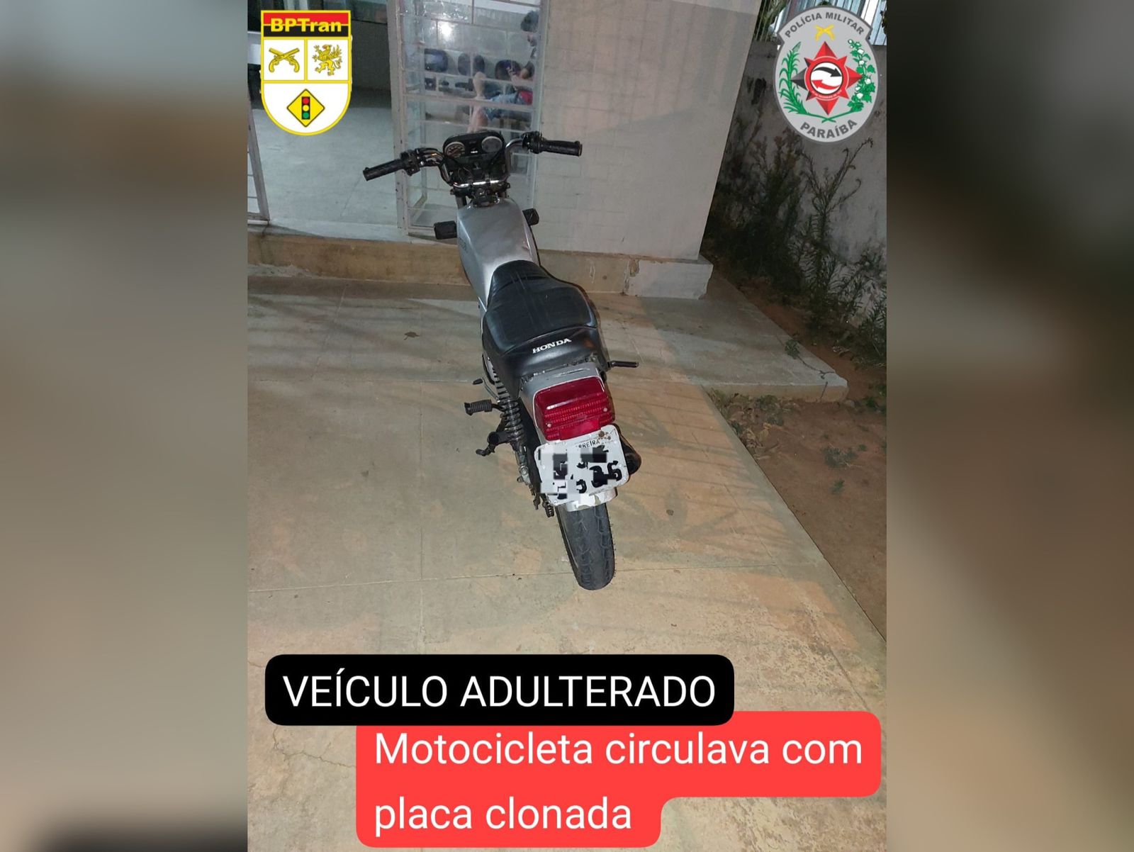 Polícia Militar apreende motocicleta adulterada na rodovia entre Desterro e Teixeira/PB