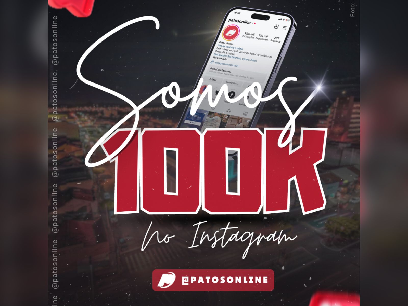 Portal de Notícias Patosonline.com alcança 100 Mil seguidores no Instagram