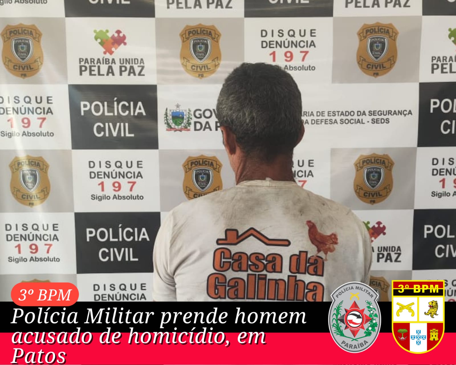Polícia Militar prende homem acusado de homicídio, em Patos