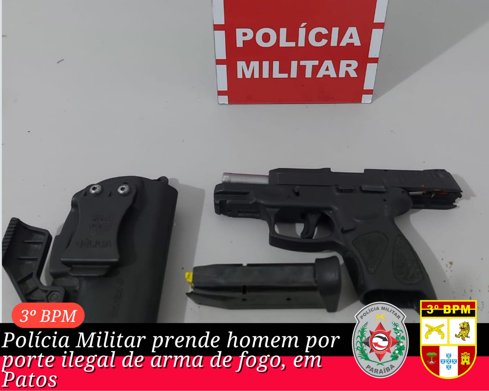 Polícia Militar prende homem por porte ilegal de arma de fogo, em Patos