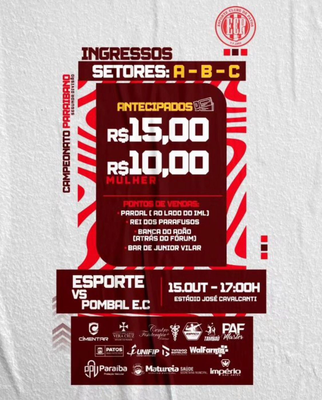 Em jogo decisivo contra o Pombal neste domingo (15), Esporte de Patos busca retorno à elite do Paraibano após 5 anos