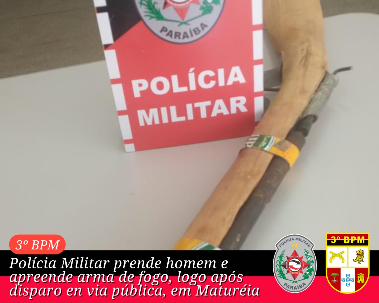 Polícia Militar prende homem e apreende arma de fogo, logo após disparo em via pública, em Matureia-PB