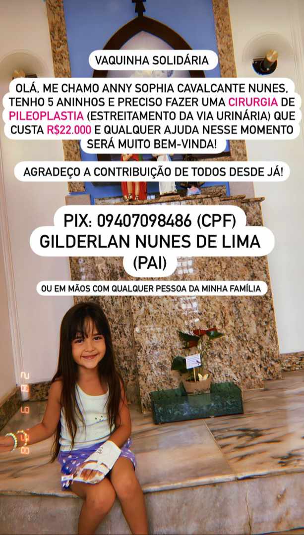 Em Patos: Pais criam vaquinha solidária para conseguir realizar cirurgia da filha de 5 anos, que custa cerca de R$ 22 mil; veja como contribuir