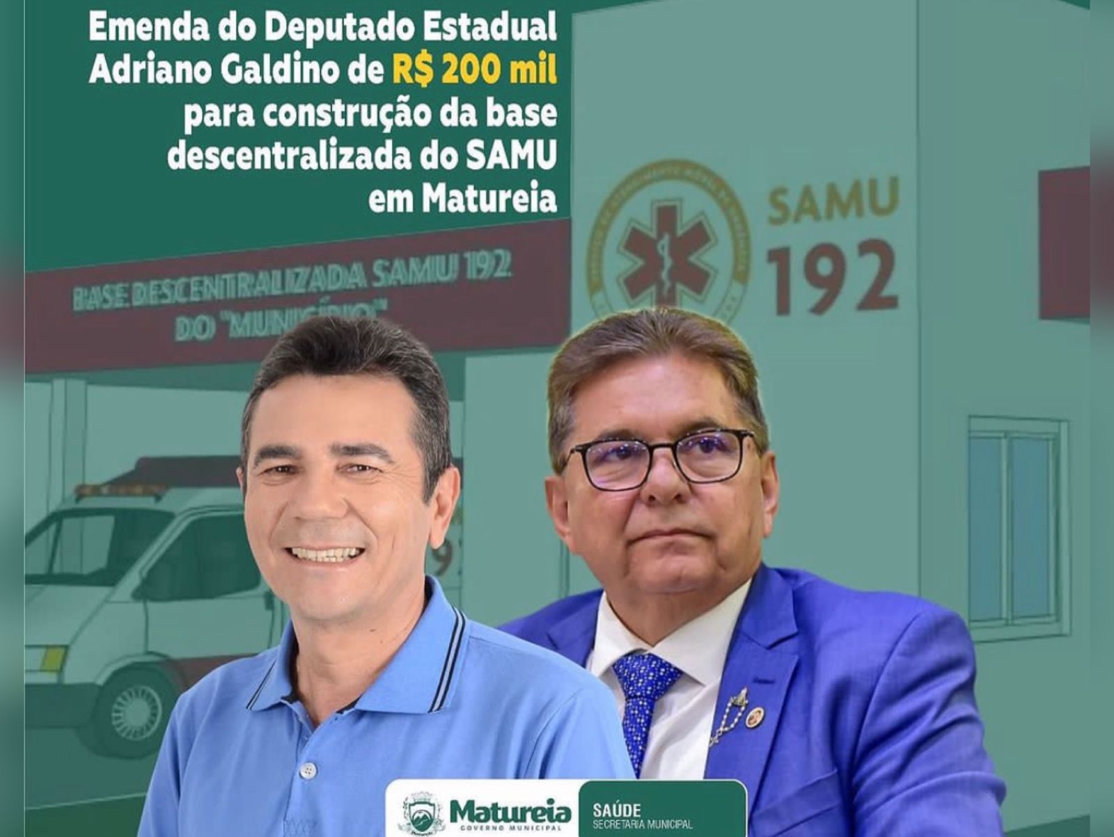 Matureia conquista recurso para construção da base descentralizada do SAMU