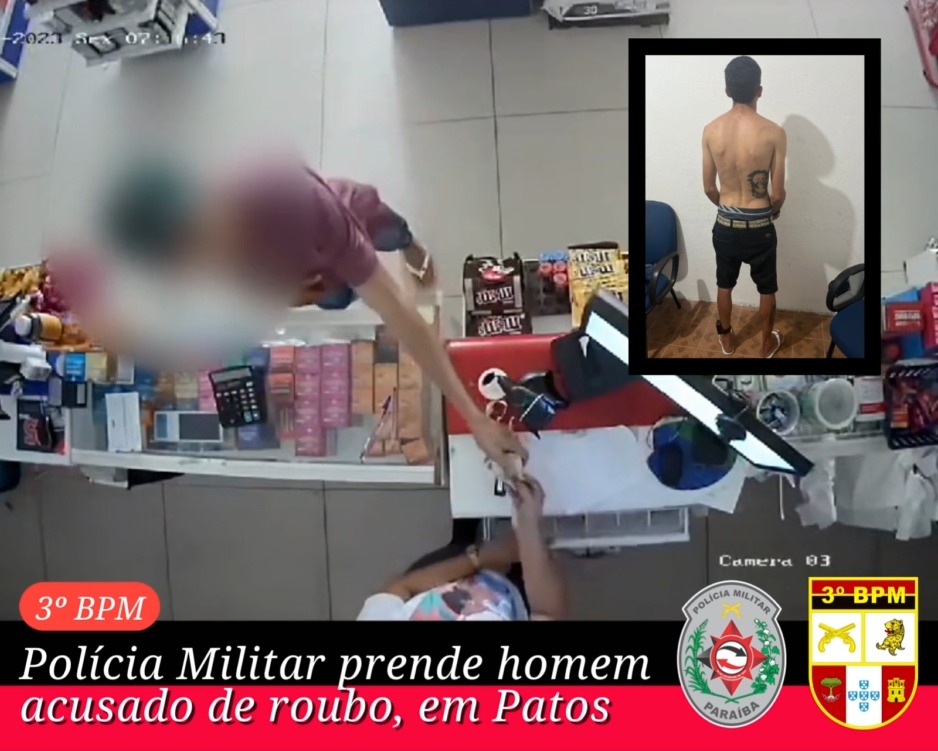Homem usando tornozeleira eletrônica e sem arma, assalta farmácia na manhã desta sexta-feira em Patos, mas acaba preso minutos depois  