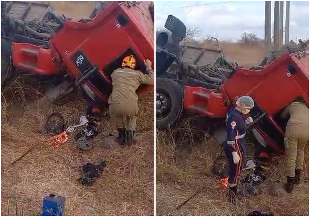 Acidente na BR-230 em Condado-PB: Caminhoneiro escapa ileso após caminhão carregado com gesso tombar