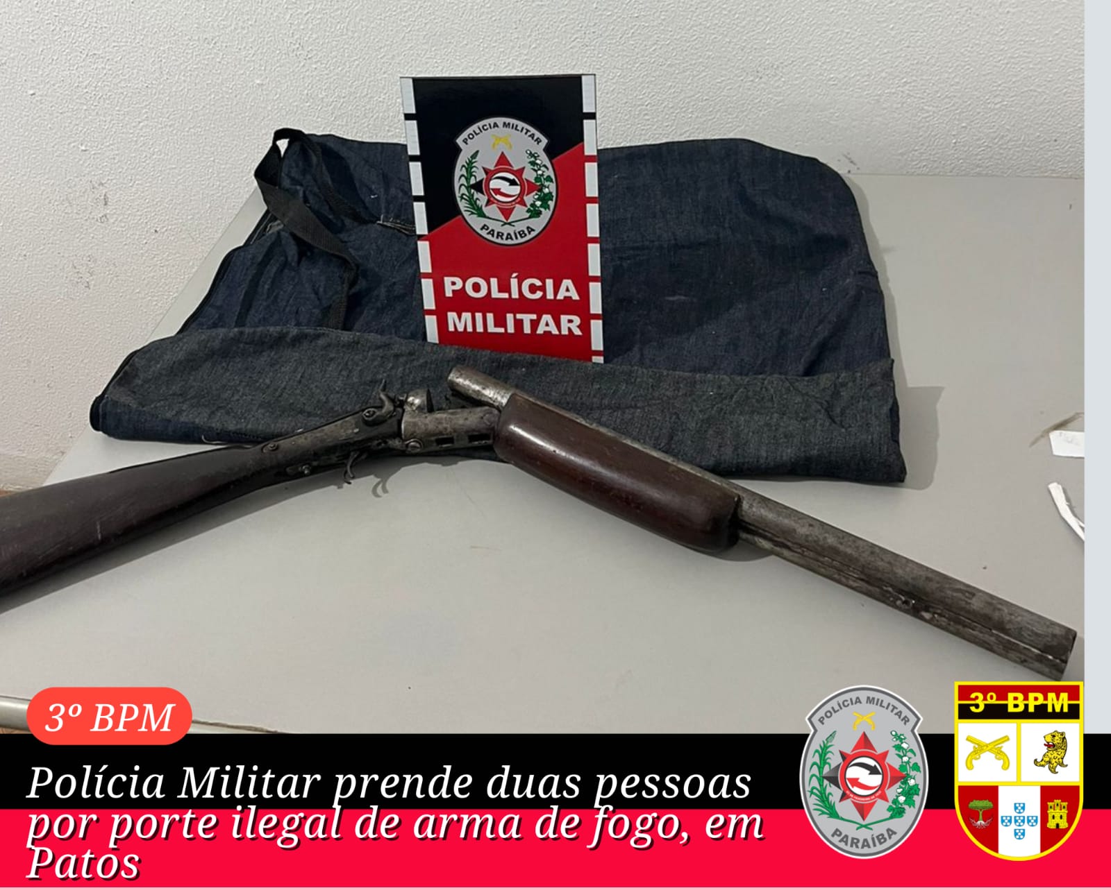 Polícia Militar prende duas pessoas por porte ilegal de arma de fogo, em Patos 