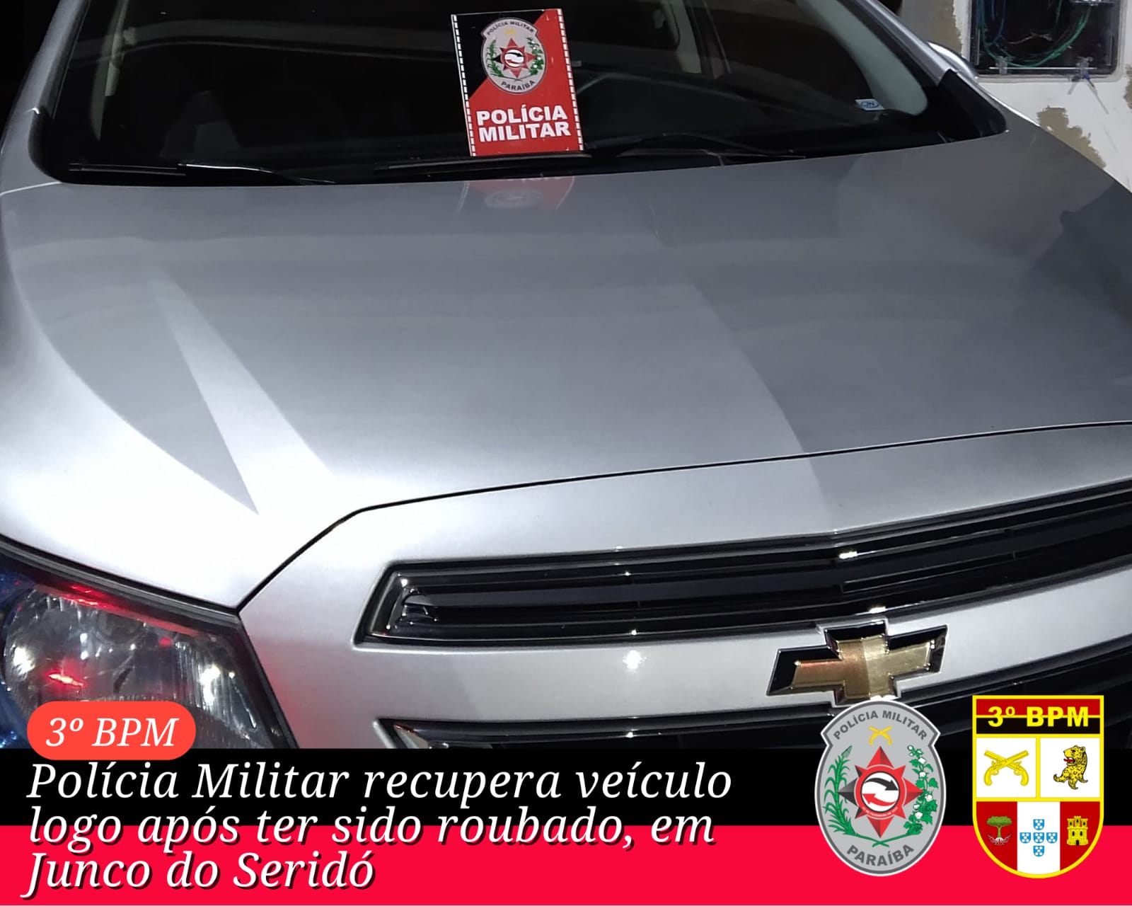 Polícia Militar recupera veículo logo após ter sido roubado, em Junco do Seridó
