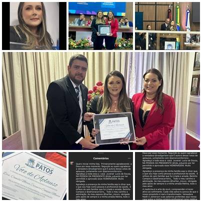 Médica Camila Campos recebe Voto de Aplauso da CM de Patos pelos bons serviços prestados