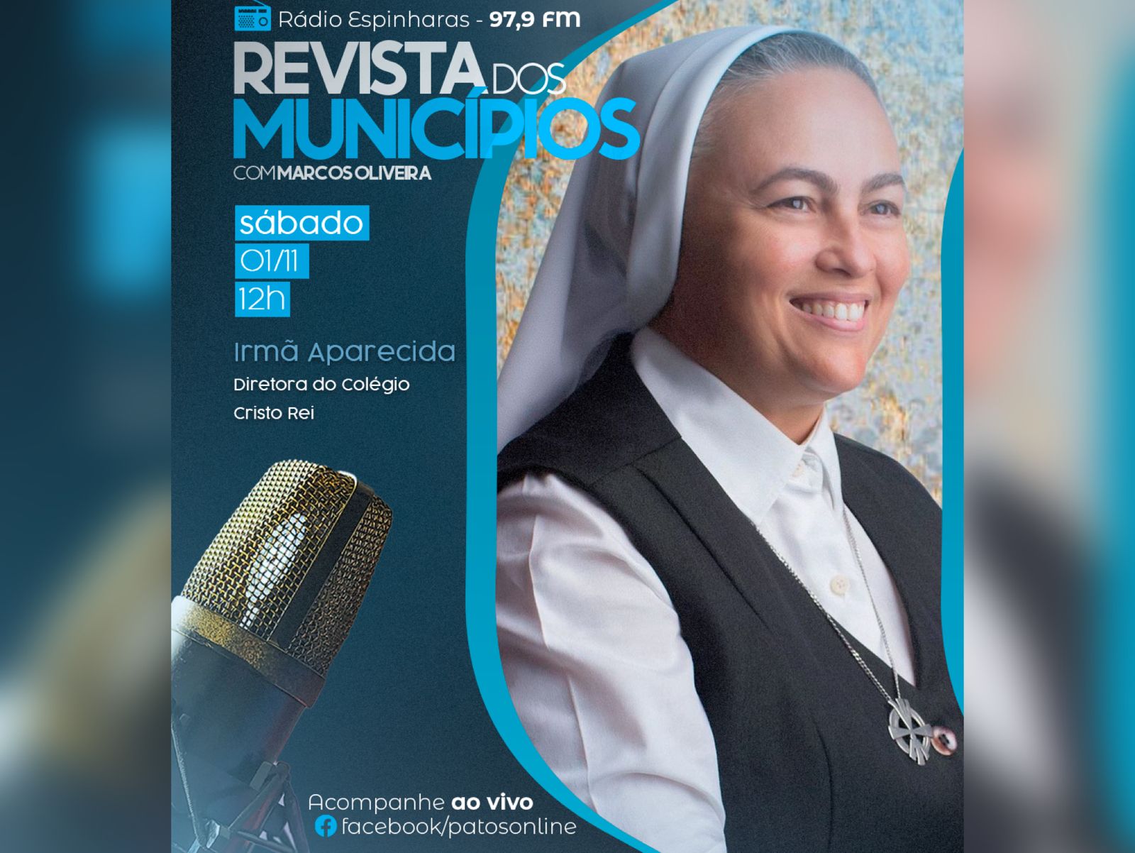 Irmã Aparecida, Diretora do Colégio Cristo Rei, em Patos, será a entrevistada do Programa Revista dos Municípios deste sábado (04)
