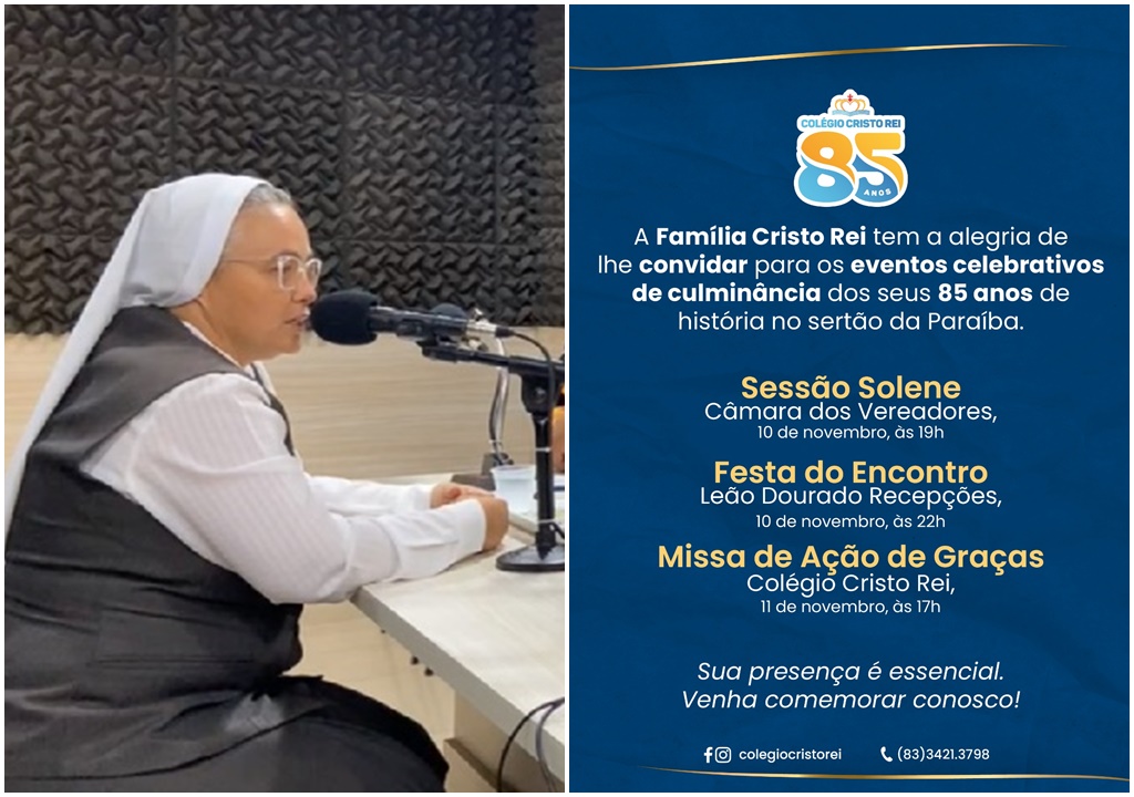Na Rádio Espinharas, Irmã Aparecida, diretora do Cristo Rei, faz convite para a festa dos 85 anos da Escola. Veja 