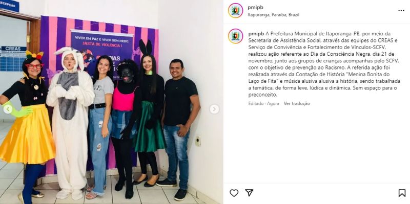 Polêmica em Itaporanga: Prefeitura é criticada por fantasiar mulher de preto em comemoração ao Dia da Consciência Negra; gestão emite nota