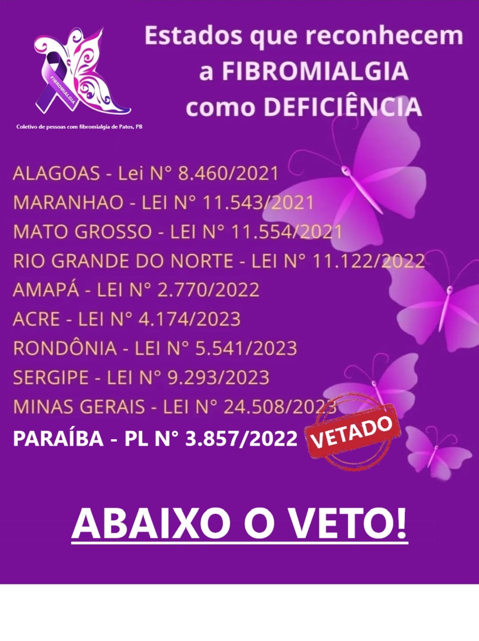 Coletivo de pessoas com fibromialgia mobilizam-se em Patos-PB para derrubada de veto ao reconhecimento como pessoas com deficiência
