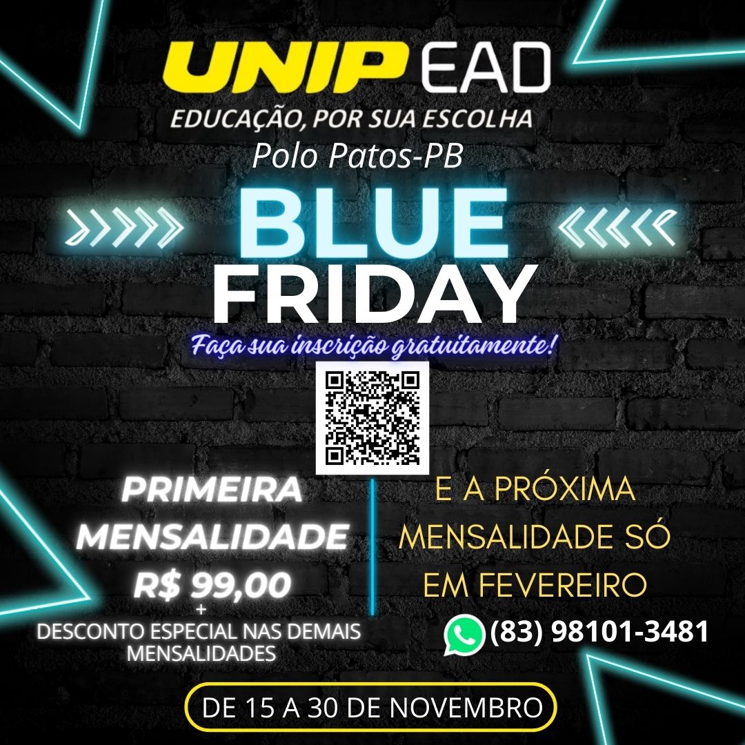 Confira a Blue Friday da UNIP com inscrição gratuita no vestibular e primeira mensalidade só em fevereiro