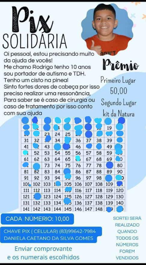 Família de criança de 10 anos portador de autismo, TDH e cisto pineal, busca ajuda para tratamento médico e medicação