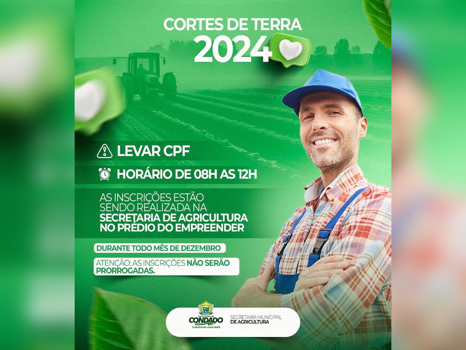 Prefeitura de Condado abre cadastros para cortes de terra em 2024