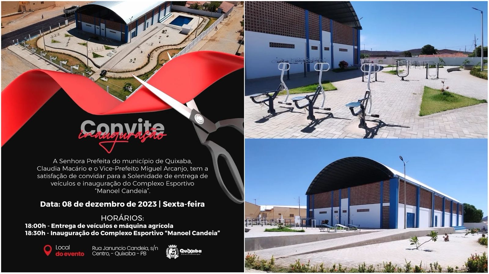 Prefeitura de Quixaba-PB anuncia solenidade de entrega de veículos e inauguração do Complexo Esportivo 