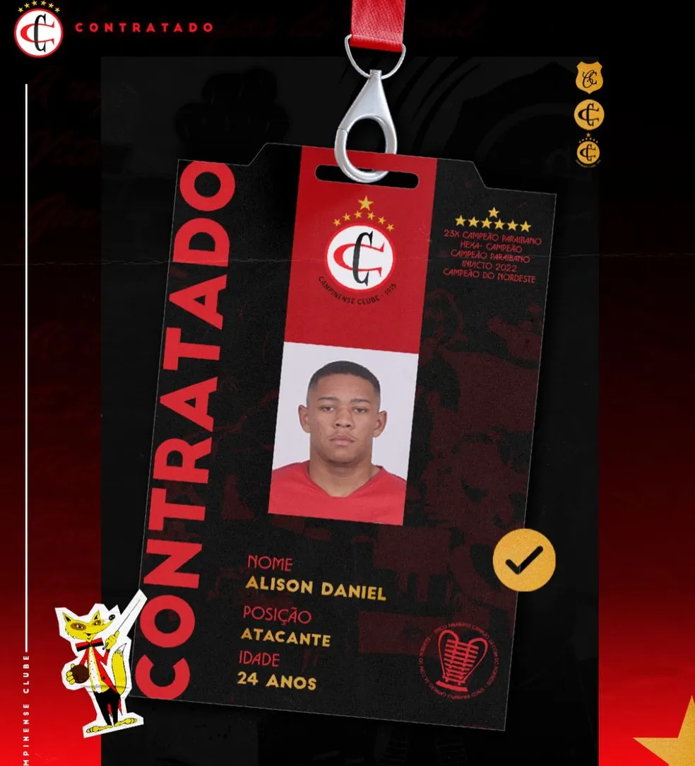 Campinense anuncia a contratação de Alison Daniel e já tem 4 atacantes para 2024