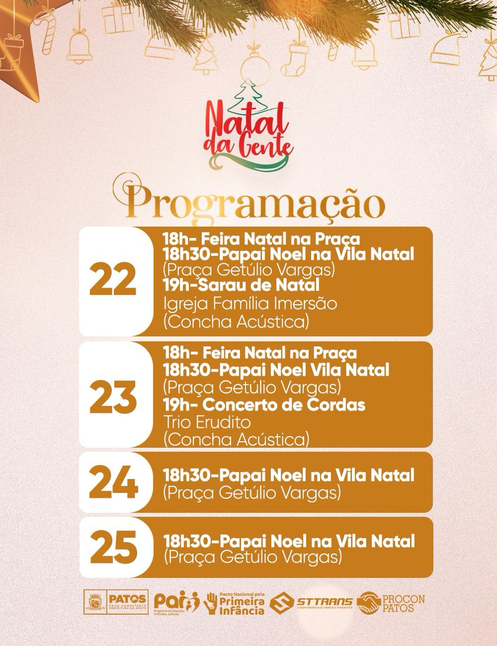 Prefeitura de Patos divulga programação oficial do “Natal da Gente 2023