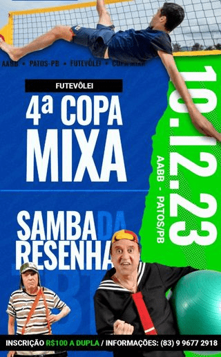 4ª Copa Mixa de Futevôlei movimenta a cidade de Patos no próximo domingo (10), com o TBT do Samba da Resenha