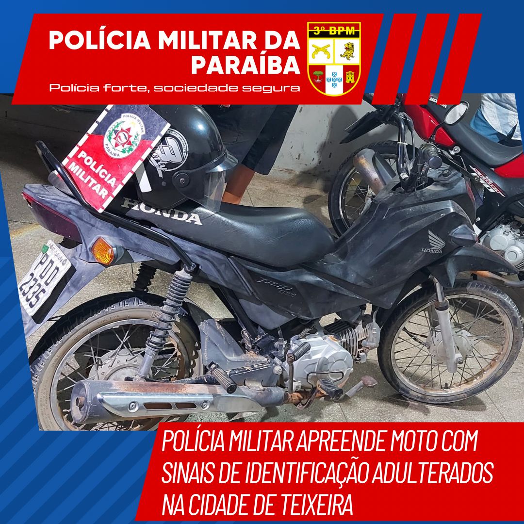 Polícia Militar apreende moto com sinais identificadores adulterados na cidade de Teixeira