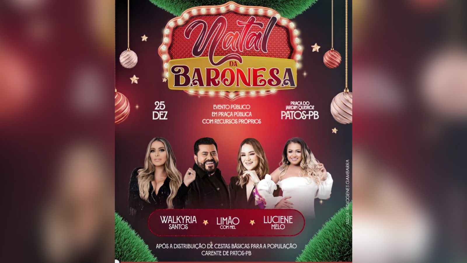 Empresária Priscila Lima anuncia realização de Natal em Praça Pública na cidade de Patos, com Limão Com Mel, Walkyria Santos e Luciene Melo