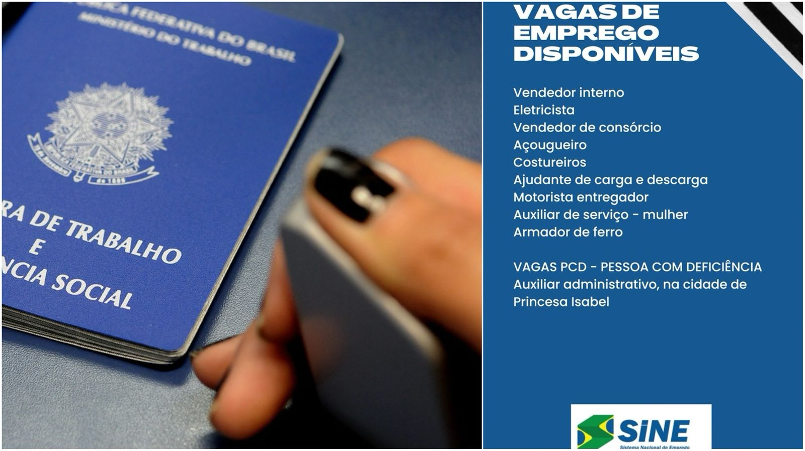 SINE Patos anuncia 31 vagas de emprego; saiba como participar do processo de seleção