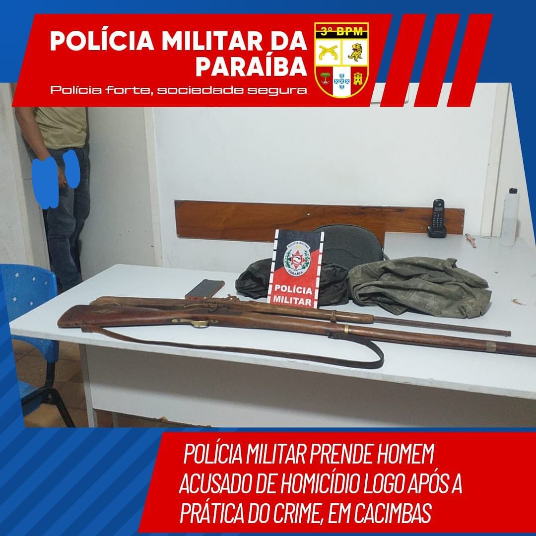 Polícia Militar prende homem acusado de homicídio logo após a prática do crime, em Cacimbas