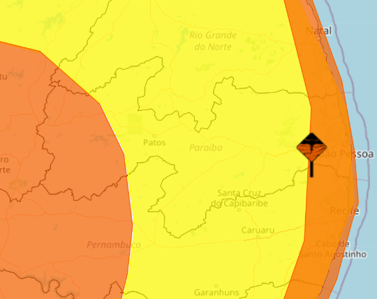 Inmet emite novos alertas amarelo e laranja de chuvas intensas para todos os municípios paraibanos