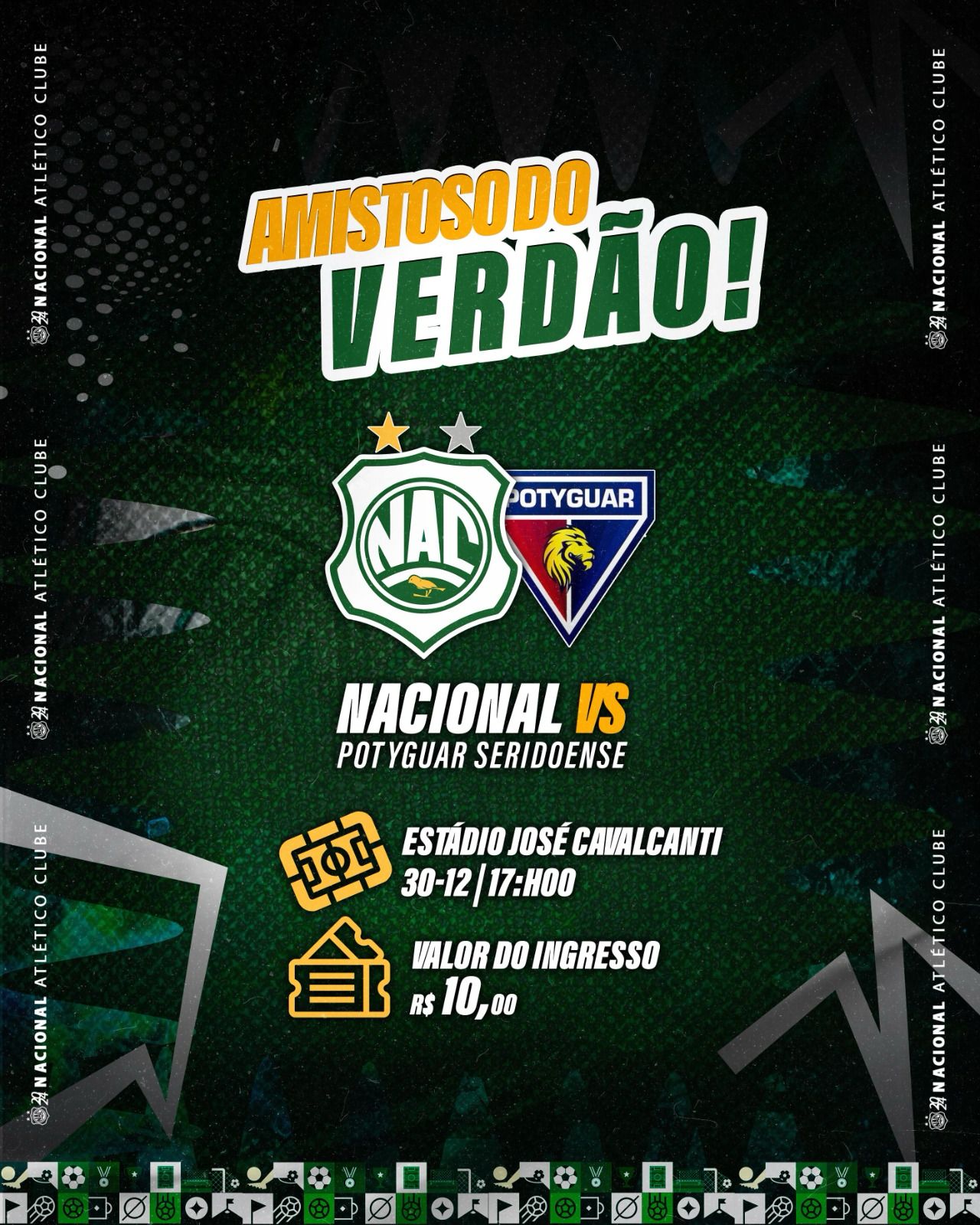 Nacional de Patos confirma primeiro amistoso preparatório diante do Potyguar no próximo dia 30 de dezembro, no Estádio José Cavalcanti
