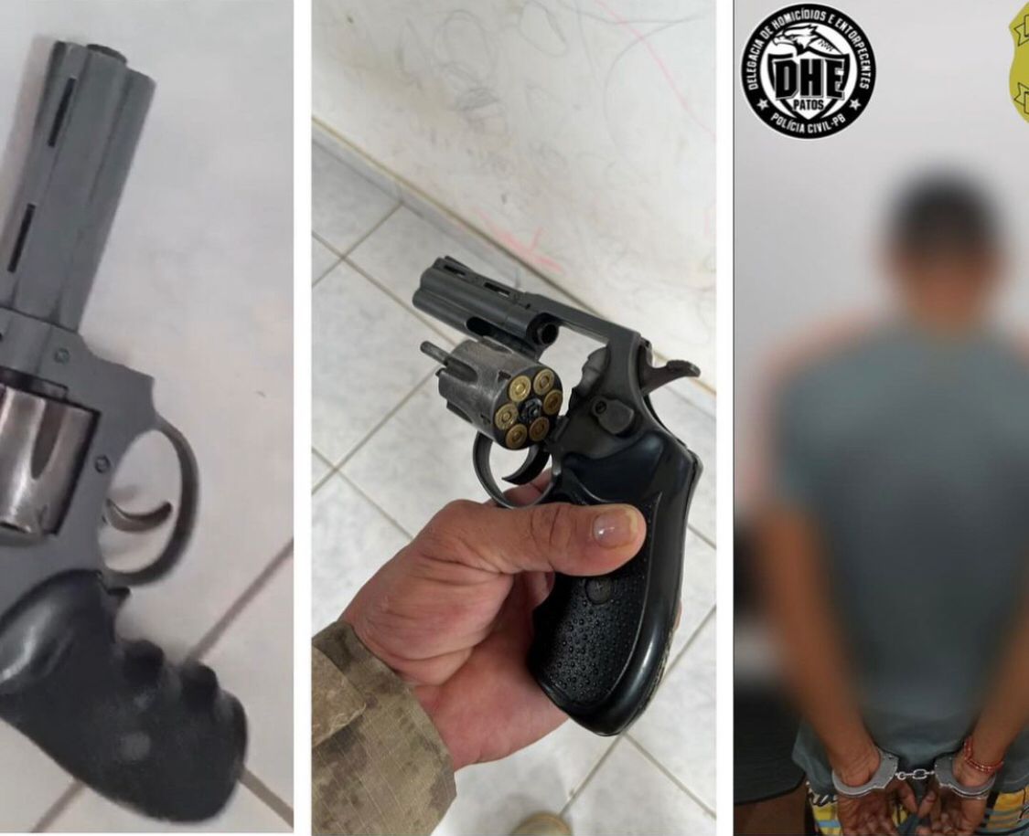 Delegacia de Homicídios e Entorpecentes de Patos realiza prisão em flagrante e apreende arma de fogo na tarde desta quarta-feira (20)