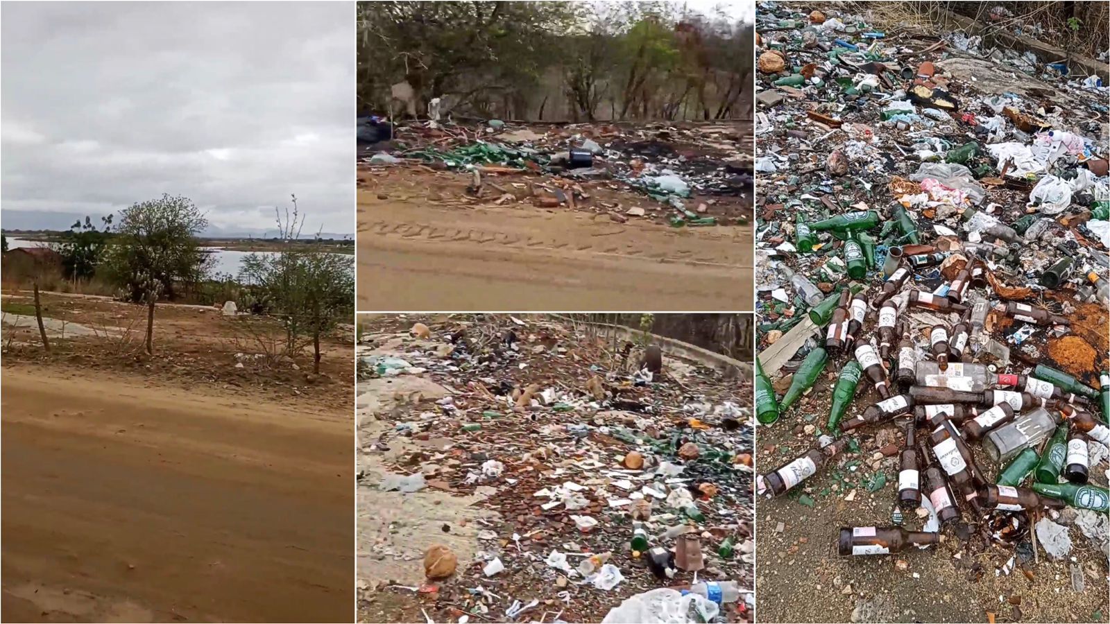 Cidadão lamenta acúmulo de lixo e garrafas de bebidas no entorno do Açude do Jatobá; veja vídeo