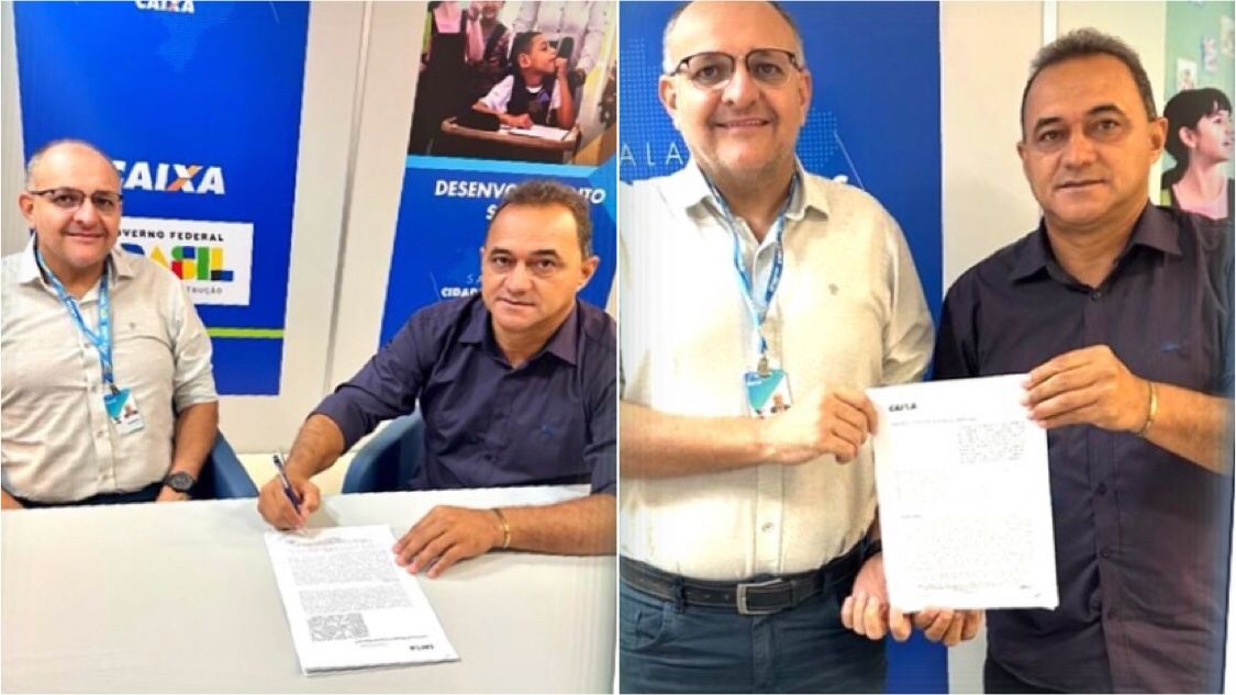 Prefeito de Salgadinho, Marcos Alves, assina convênio com a Caixa para pavimentação de estradas vicinais do município