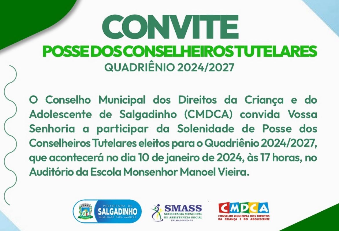 Salgadinho realizará posse dos novos conselheiros tutelares na próximo quarta-feira (10)