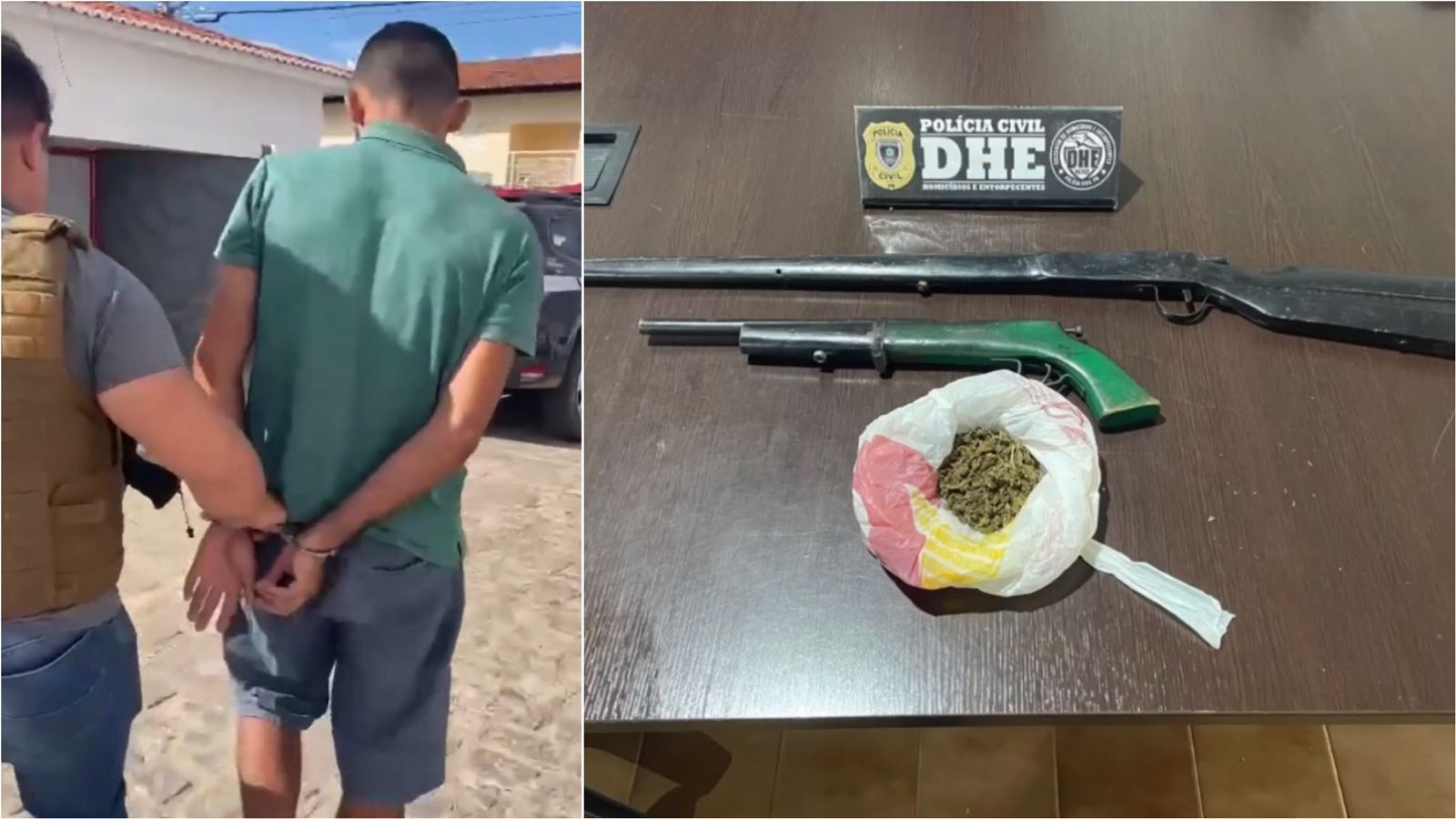 DHE cumpre mandado de prisão contra jovem de 26 anos e apreende armas e drogas no bairro São Sebastião, em Patos
