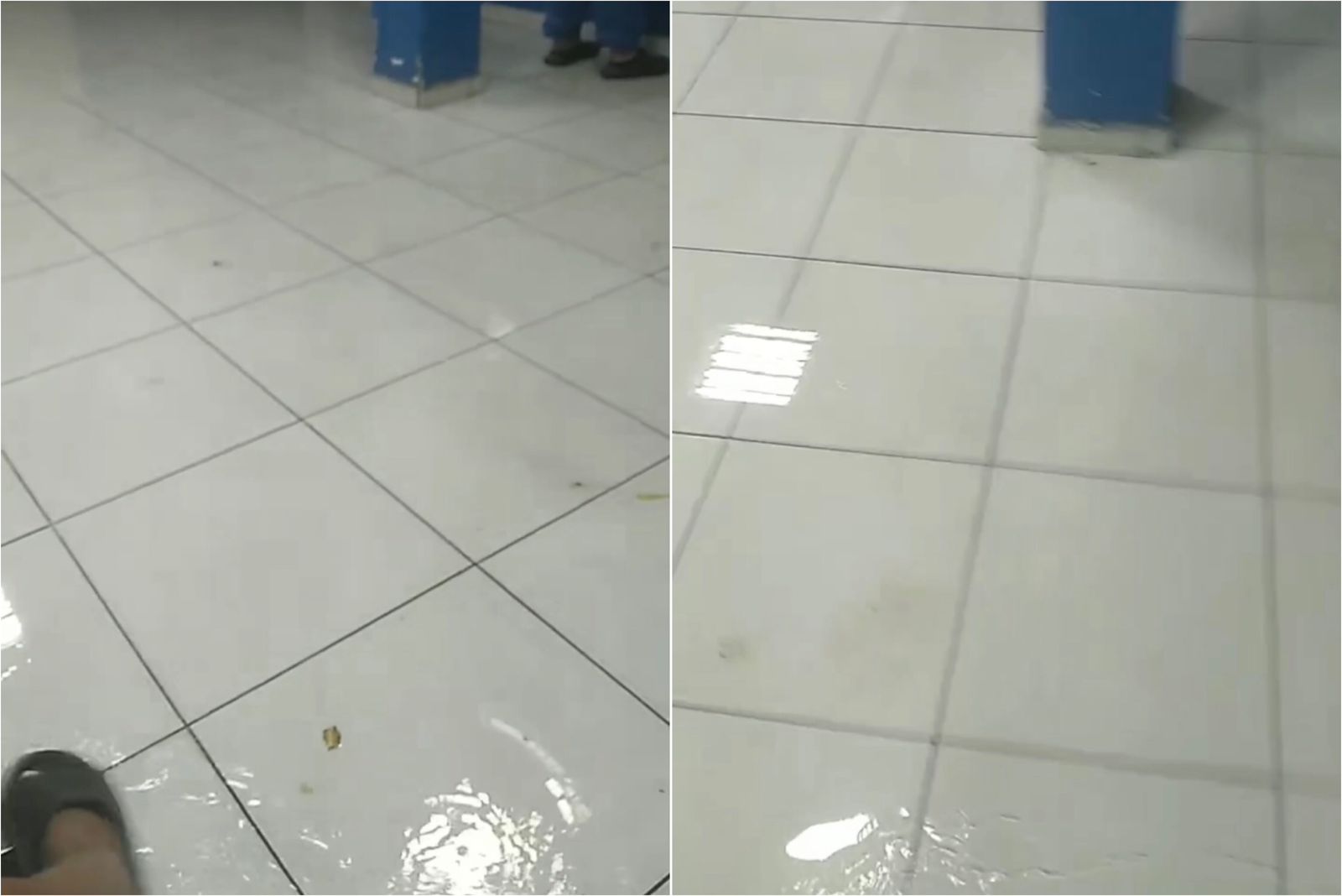 Sala de triagem do Hospital Regional de Patos fica alagada após chuva neste sábado (13); unidade diz que problema se deu por infiltração e já está sendo resolvido