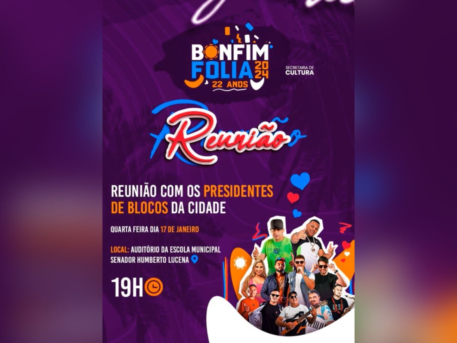 Bonfim Folia 2024: Secretaria de Cultura convoca Presidentes de blocos para planejamento das festividades
