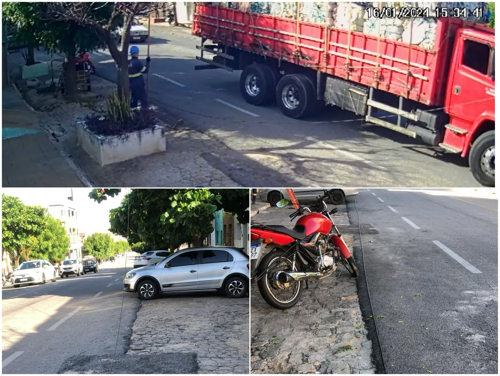 Em Patos: Caminhão carregado de recicláveis derruba fios de eletricidade e internet na Rua 18 do Forte, na tarde desta terça-feira (16)