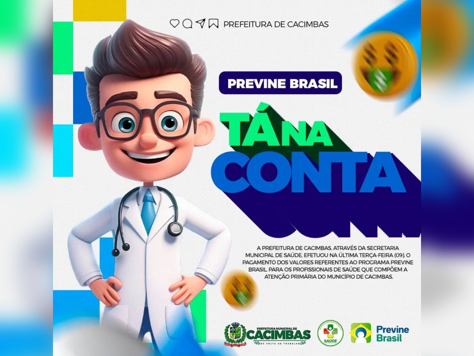 Prefeitura de Cacimbas realiza pagamento aos profissionais de saúde da atenção primária por meio do Programa Previne Brasil