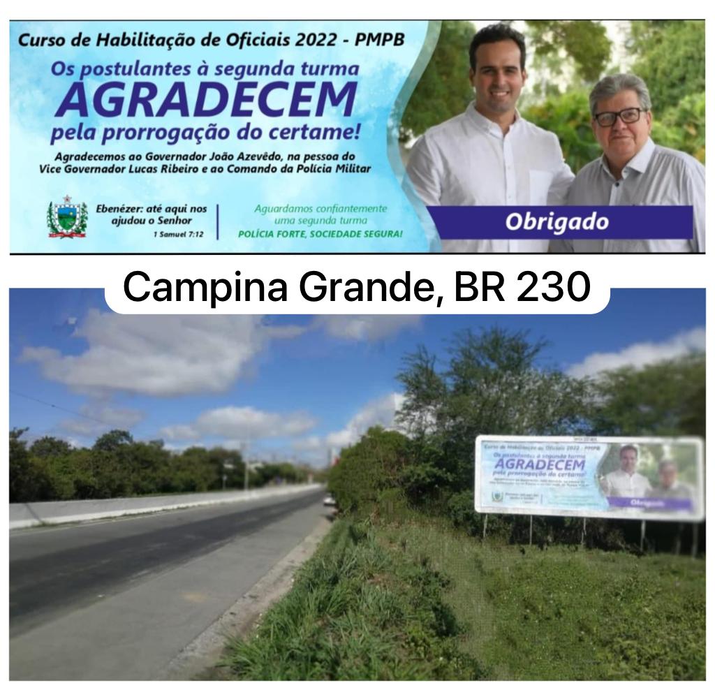 Candidatos do Curso de Habilitação de Oficiais 2022 agradecem Governo do Estado pela prorrogação do certame com outdoor's em João Pessoa e Campina Grande