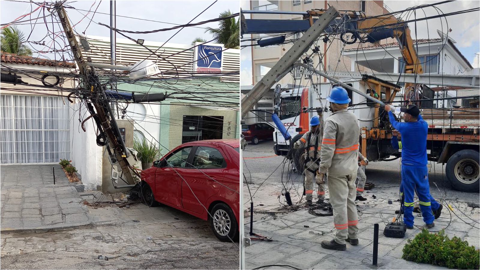 Carro colide contra poste na madrugada deste sábado (27) em Patos e afeta serviços de energia e internet em bairros da cidade