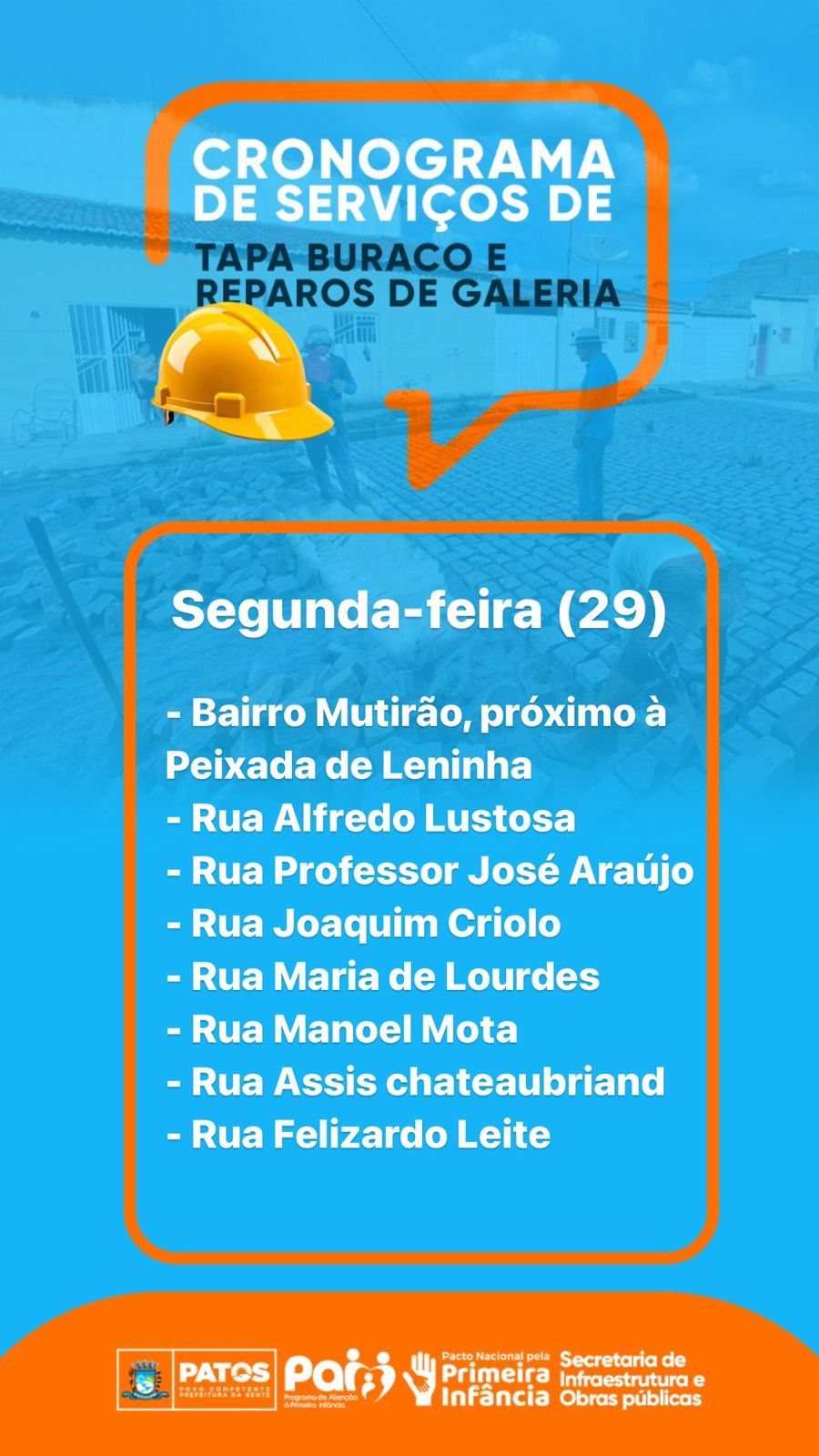 Seinfra reforça equipes no intuito de diminuir tempo/resposta das demandas de galeria e tapa buraco
