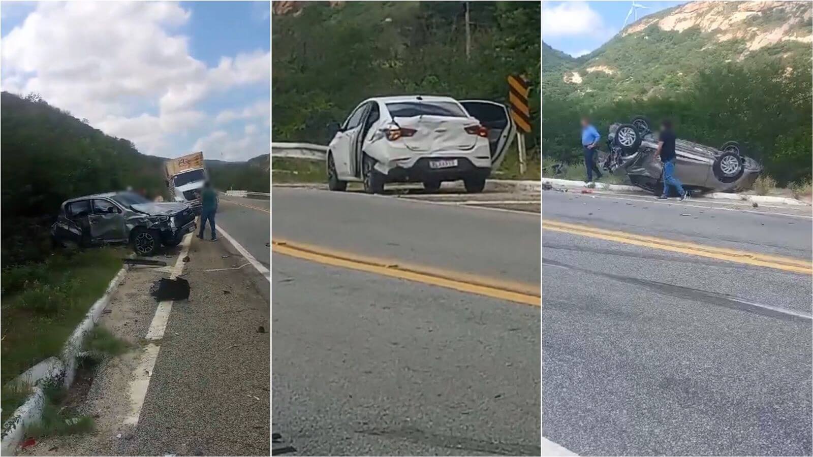 Grave acidente envolvendo dois caminhões e mais três carros é registrado na manhã desta terça-feira (30) na Serra de Santa Luzia