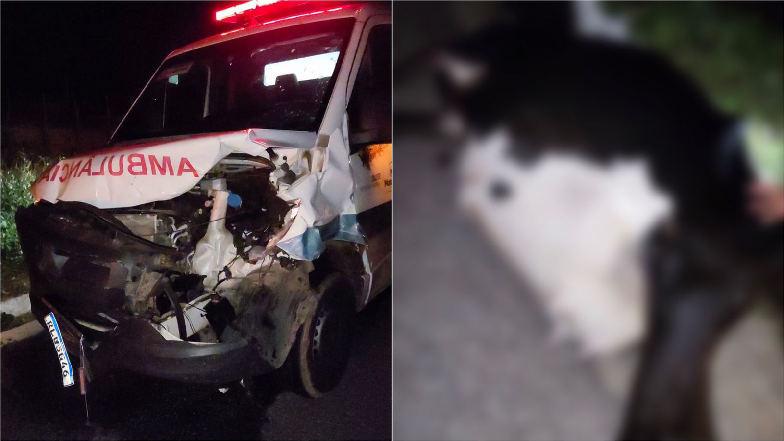 Ambulância do município de Matureia colide com vaca na PB-262, entre Patos e São José do Bonfim, na noite desta terça-feira (30); veja vídeo