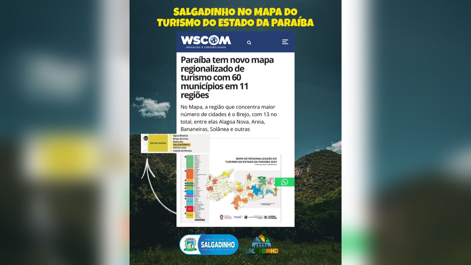 Salgadinho está entre os 60 municípios paraibanos do Mapa do Turismo Brasileiro