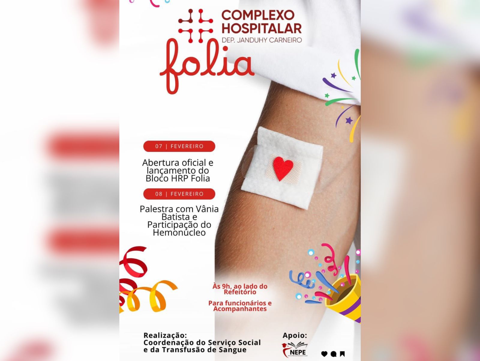 Hospital Regional de Patos e Hospital do Bem realizarão evento para incentivar doação de sangue durante o Carnaval