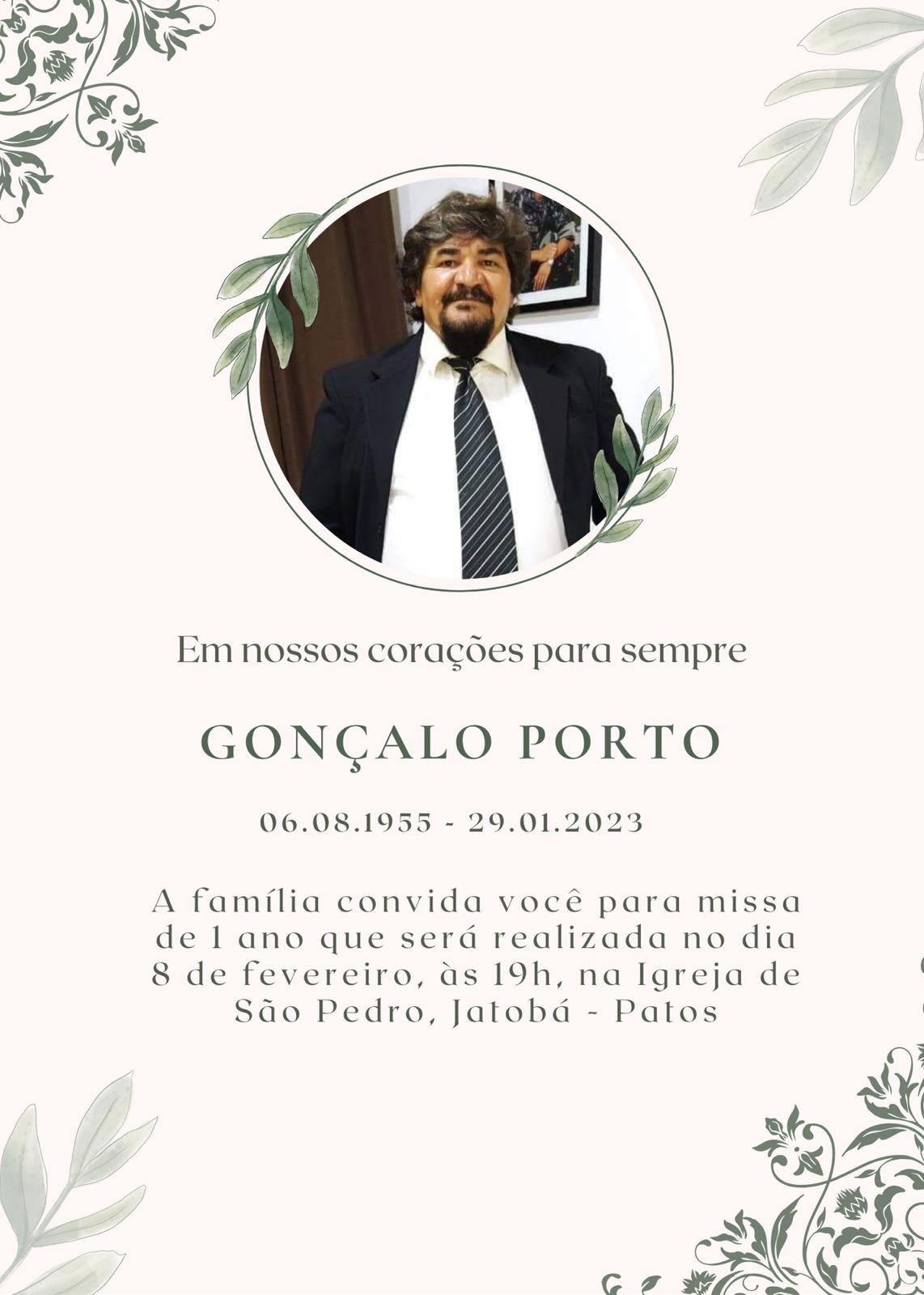 Familiares convidam parentes e amigos para missa de 1 ano do senhor Gonçalo Porto de Albuquerque nesta quinta-feira (08)