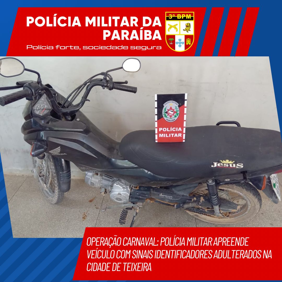 Operação Carnaval: Polícia Militar apreende veículo com sinais identificadores adulterados na cidade de Teixeira