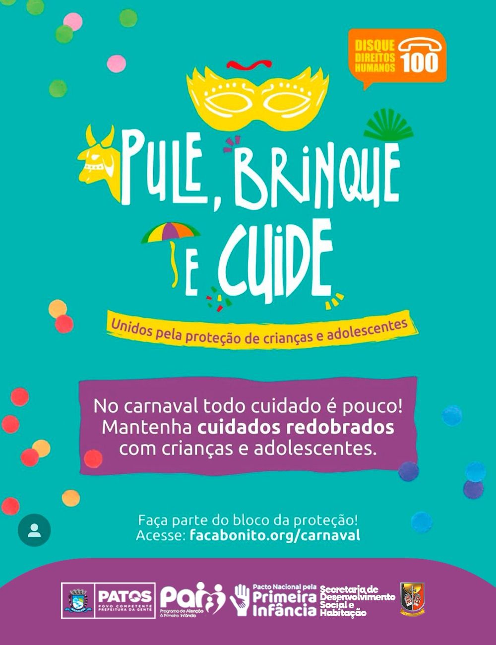 Pule, Brinque e Cuide: Prefeitura de Patos alerta sobre a Proteção de Crianças e Adolescentes durante o carnaval