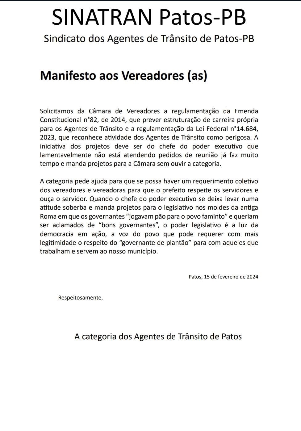 Agentes de Trânsito participam de sessão na Câmara para cobrar implementação de plano de carreira; prefeito se compromete a dialogar com categoria